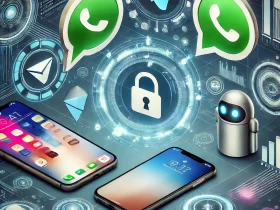 Ícones de aplicativos de mensagens como WhatsApp, Telegram e Signal em um fundo tecnológico, representando a evolução e privacidade na comunicação digital.