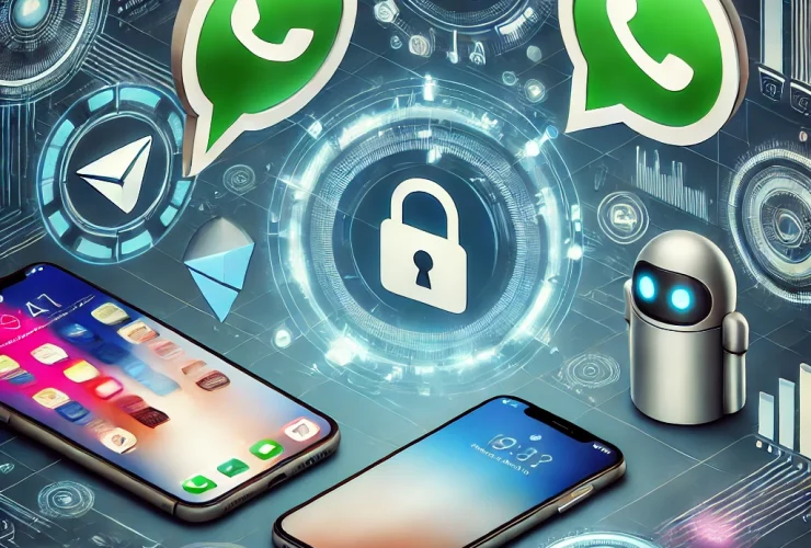 Ícones de aplicativos de mensagens como WhatsApp, Telegram e Signal em um fundo tecnológico, representando a evolução e privacidade na comunicação digital.